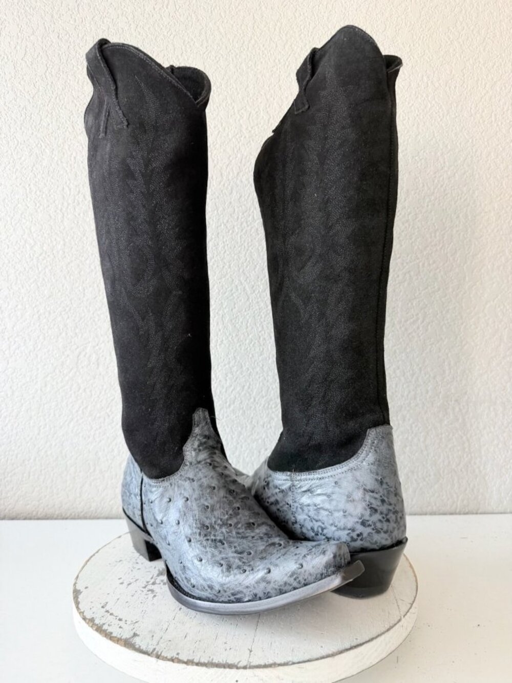 Old Gringo MAYRA Black Suede Ostrish Cowboy Boots Womens 11 Snip Toe Knee High